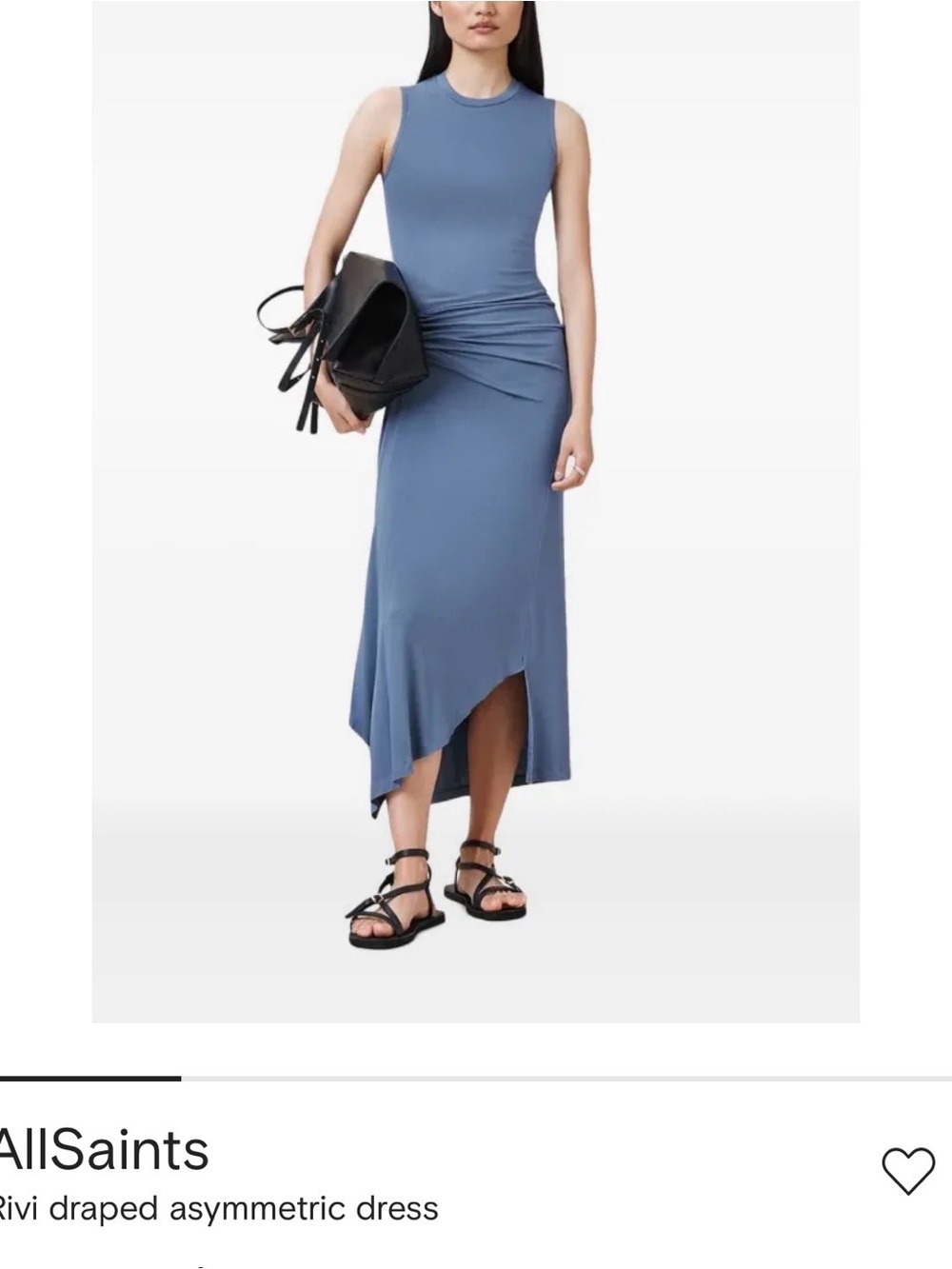AllSaints Blue Sleeveless Rivi Draped Asymmetric Midi Dress